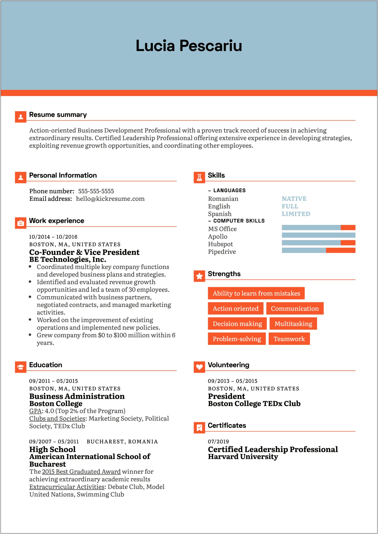 Skills Andother Setion On Resume Harvard