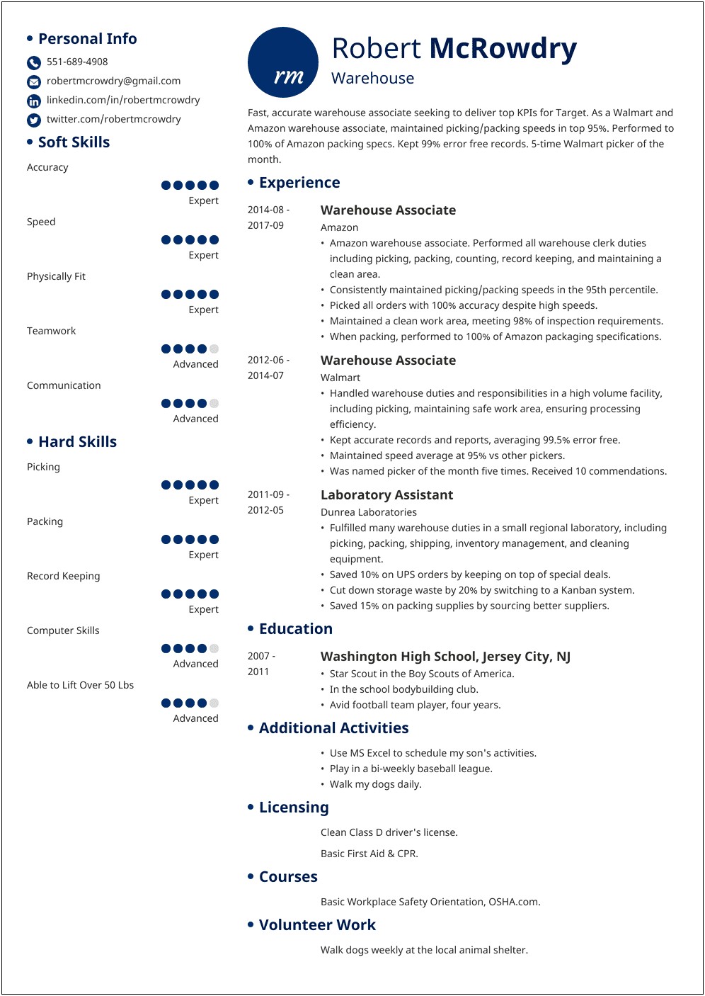 Skills As A Packer On A Resume