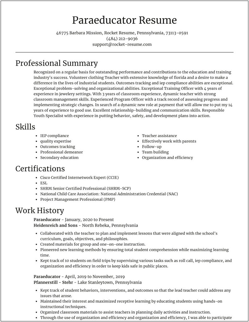 Skills As A Paraeducator On A Resume