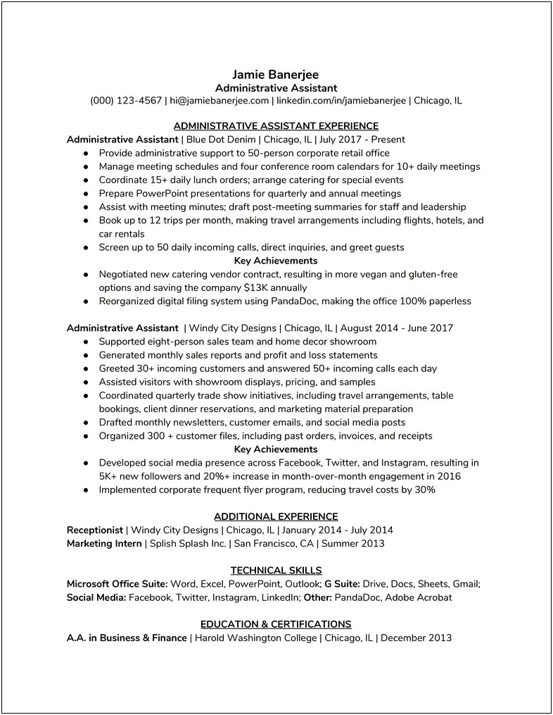 Skills Based Resume For Administrative Assistant