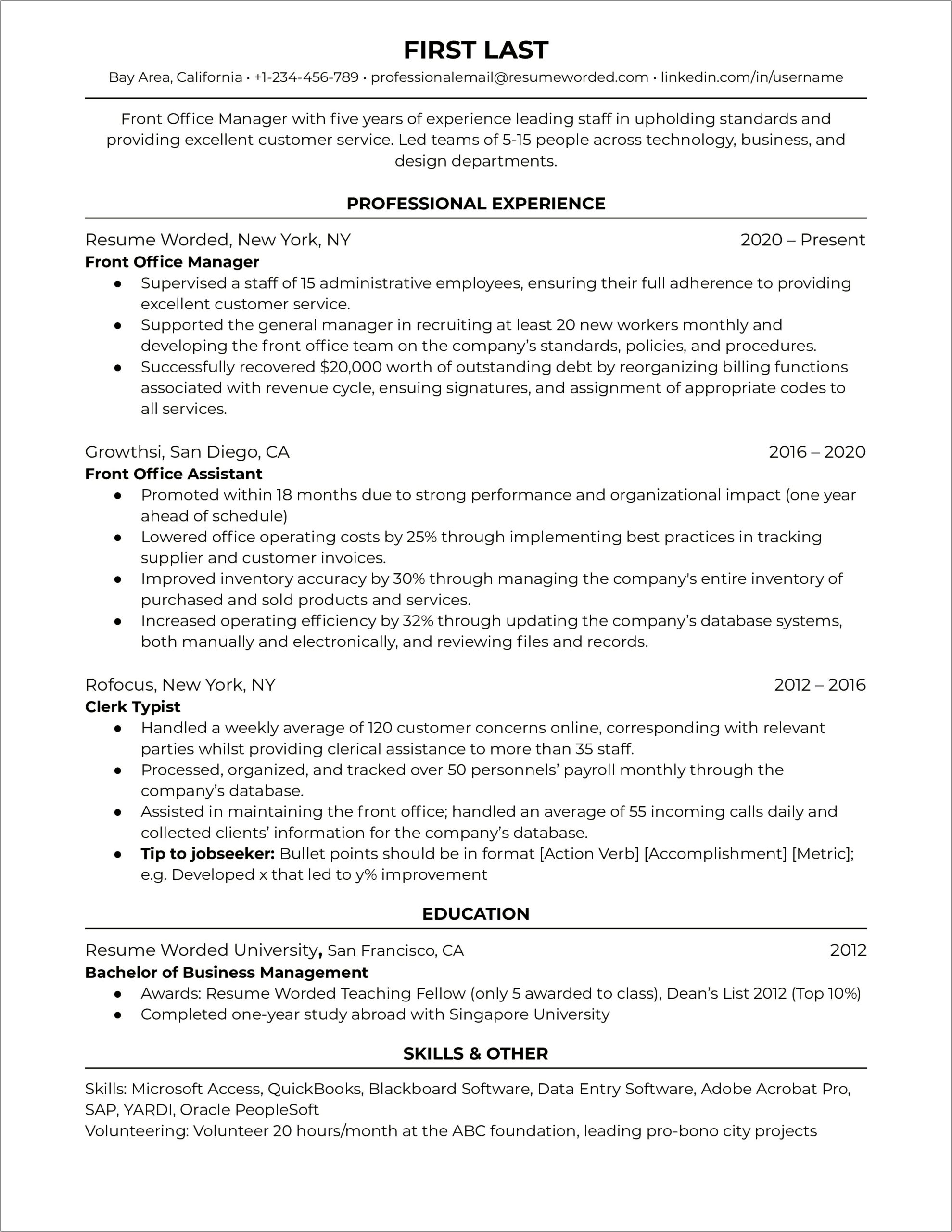 Skills Based Resume For Office Job