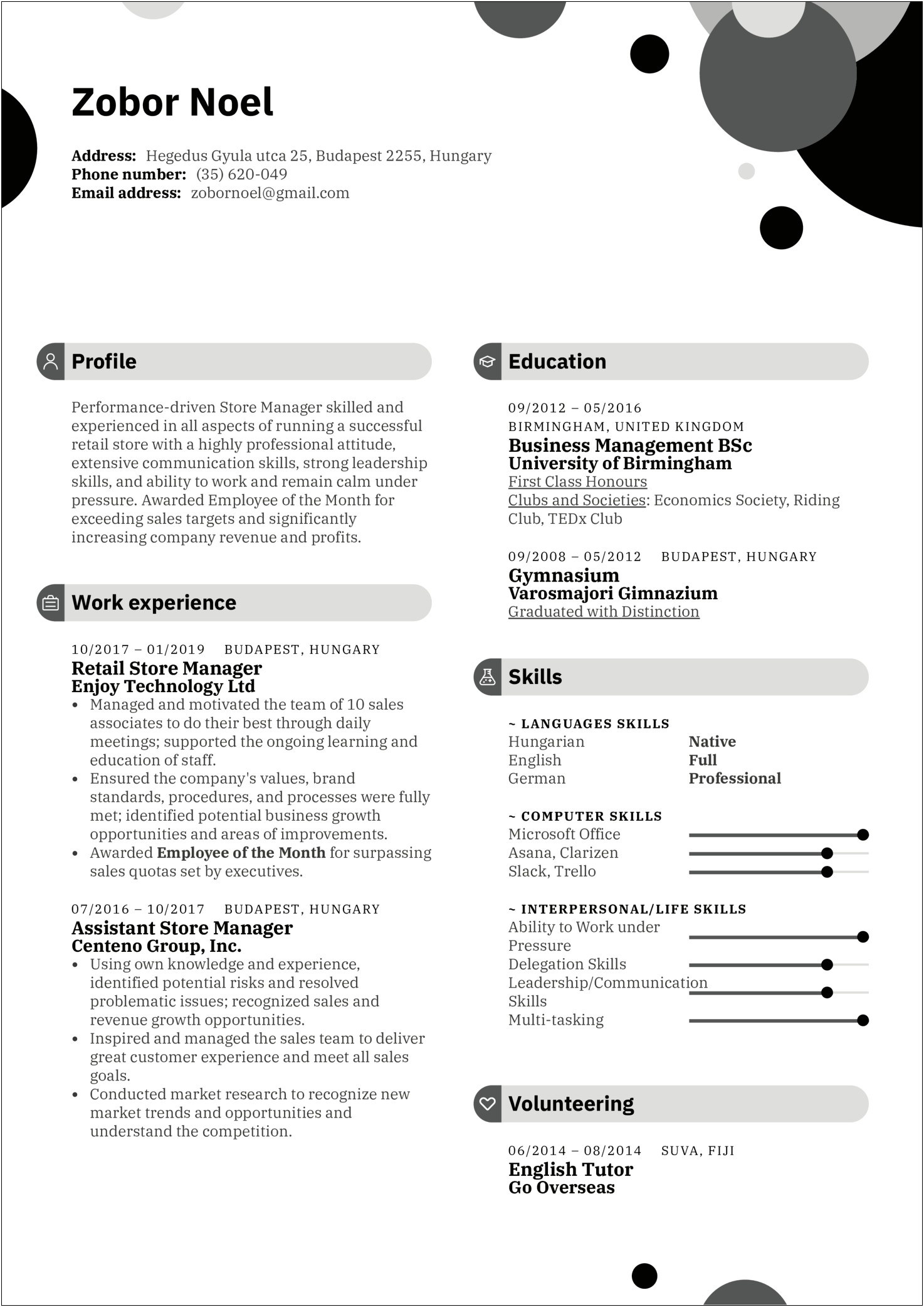 Skills Based Resume Sample Retail Manager