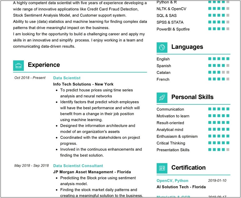 Skills Categories On Resume Data Scienitst