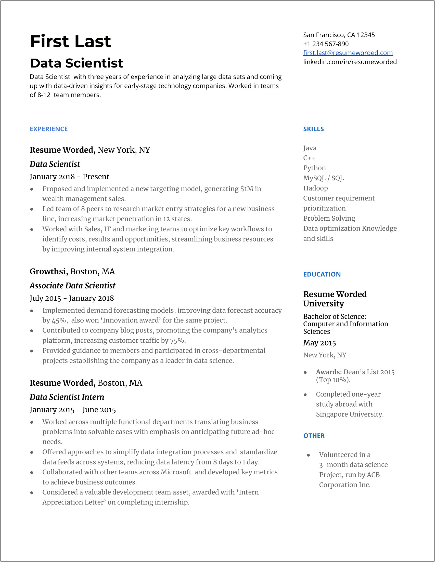 Skills Categories On Resume Data Scientist