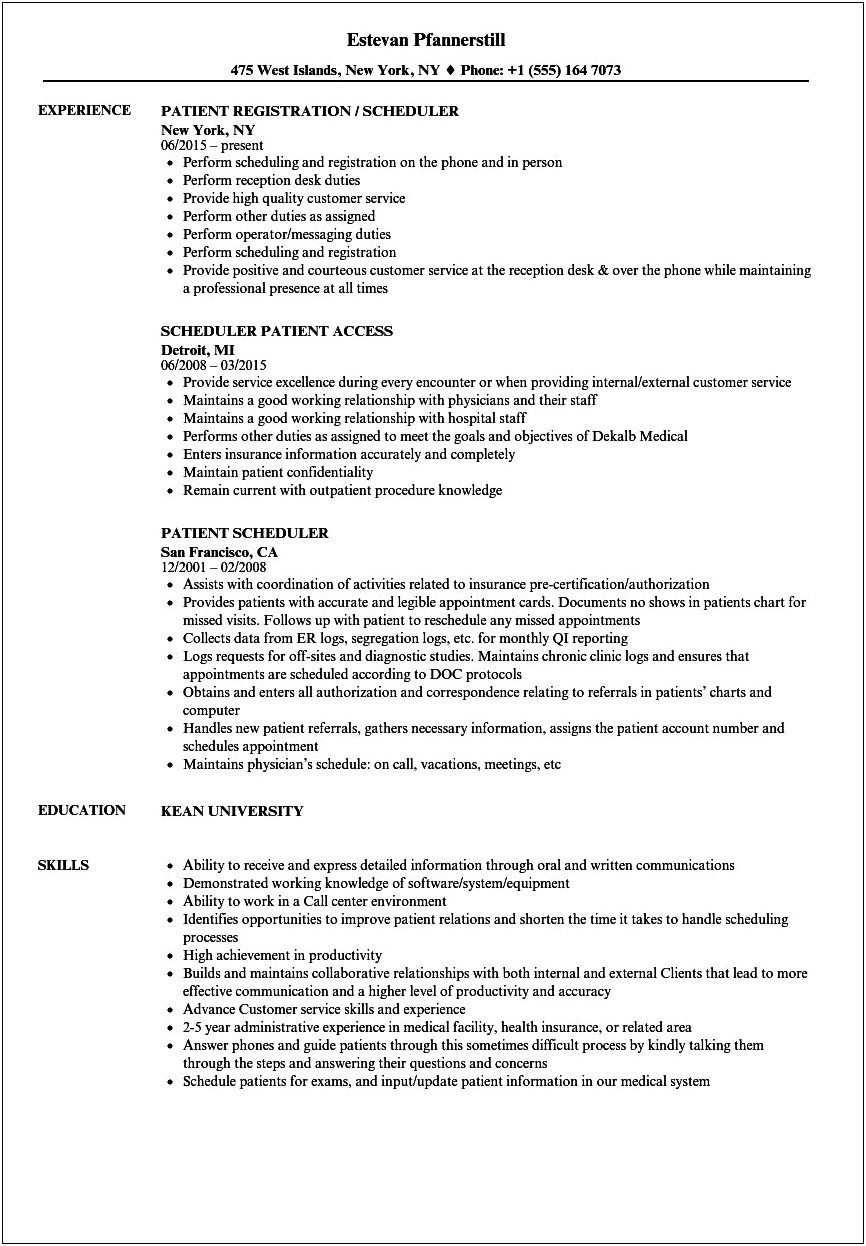 Skills Experience For Appointment Scheduling For Resume