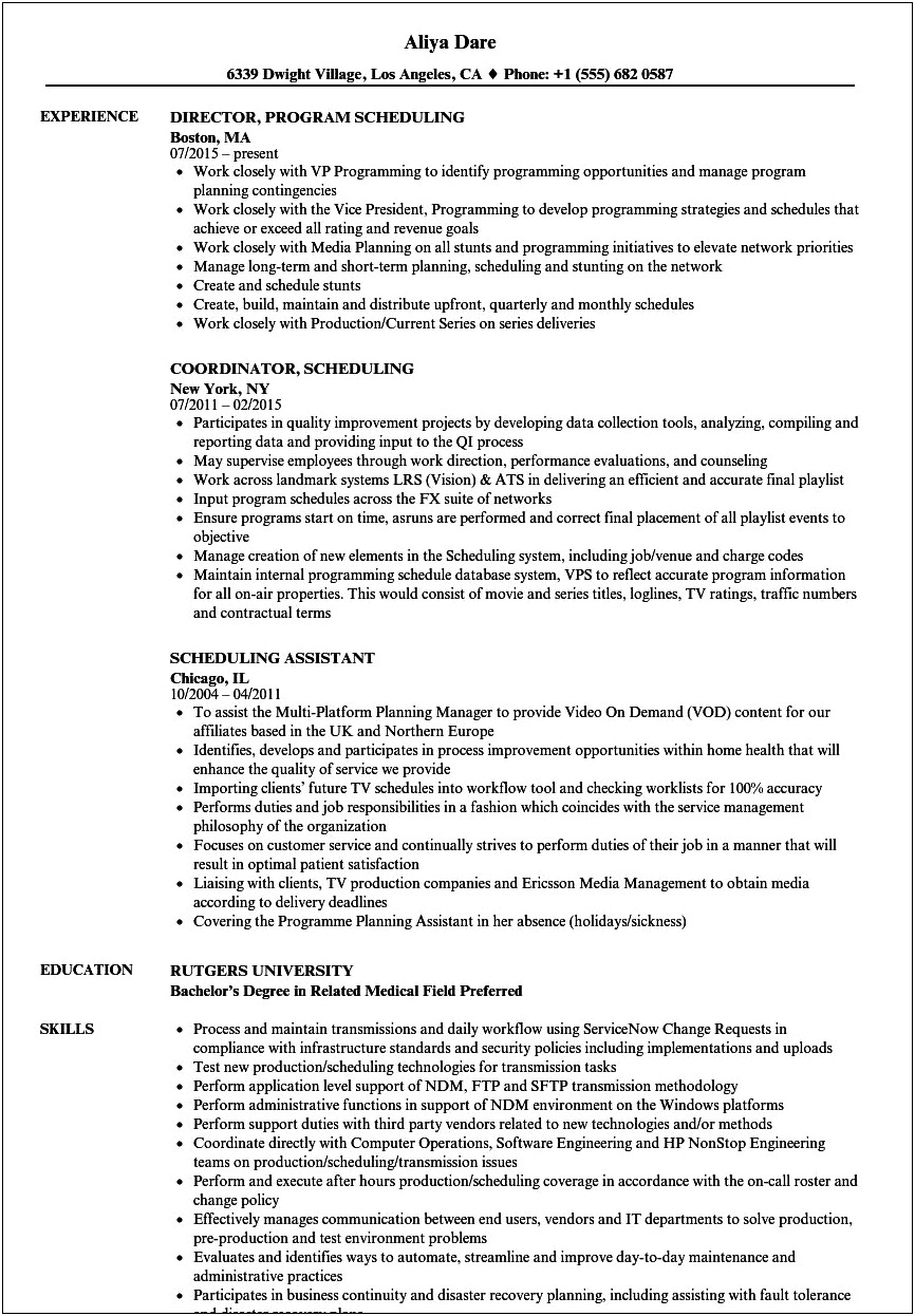 Skills Experience From Appointment Scheduling For Resume