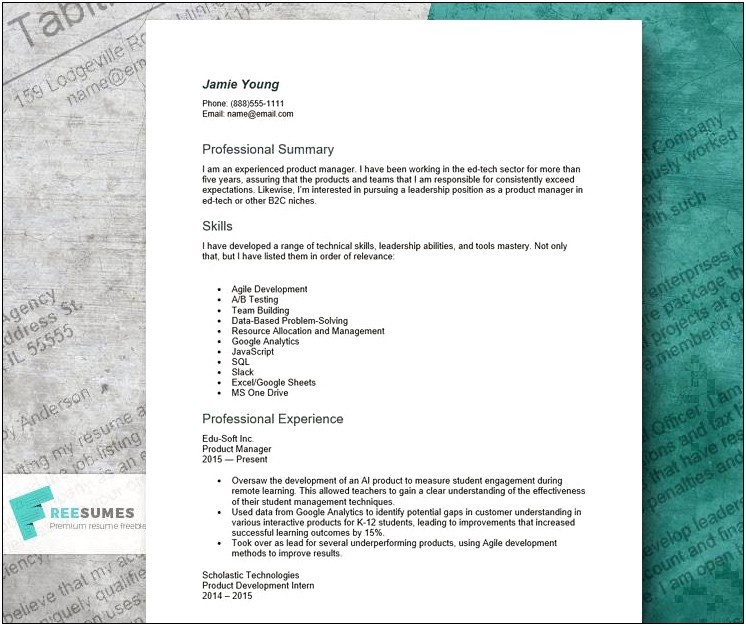 Skills For A Product Manager Resume