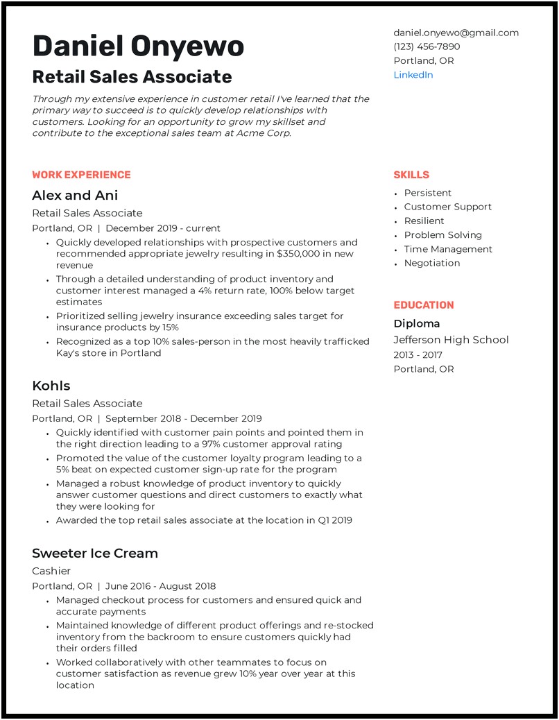 Skills For A Sales Job Resume