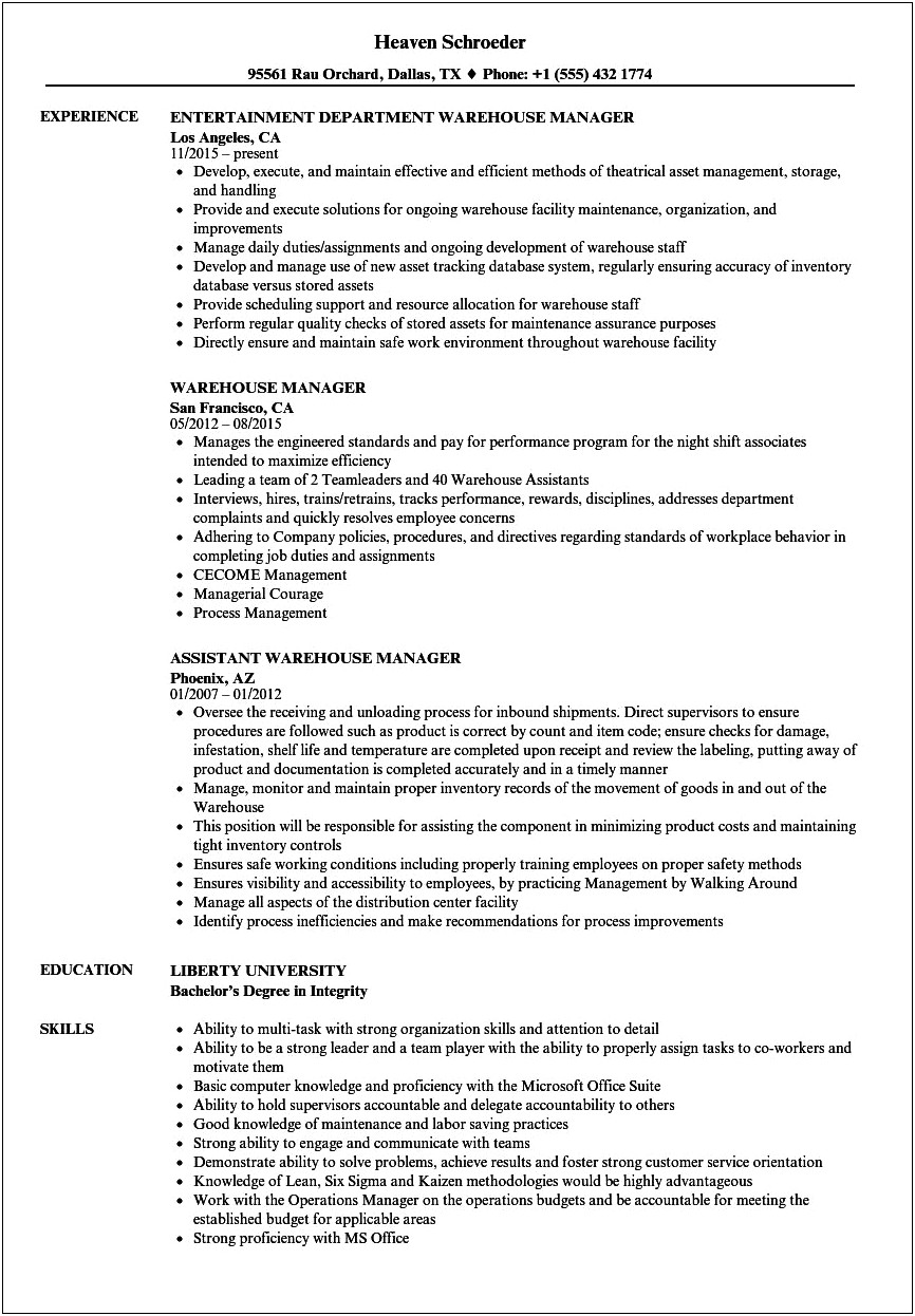 Skills For A Warehouse Management Resume