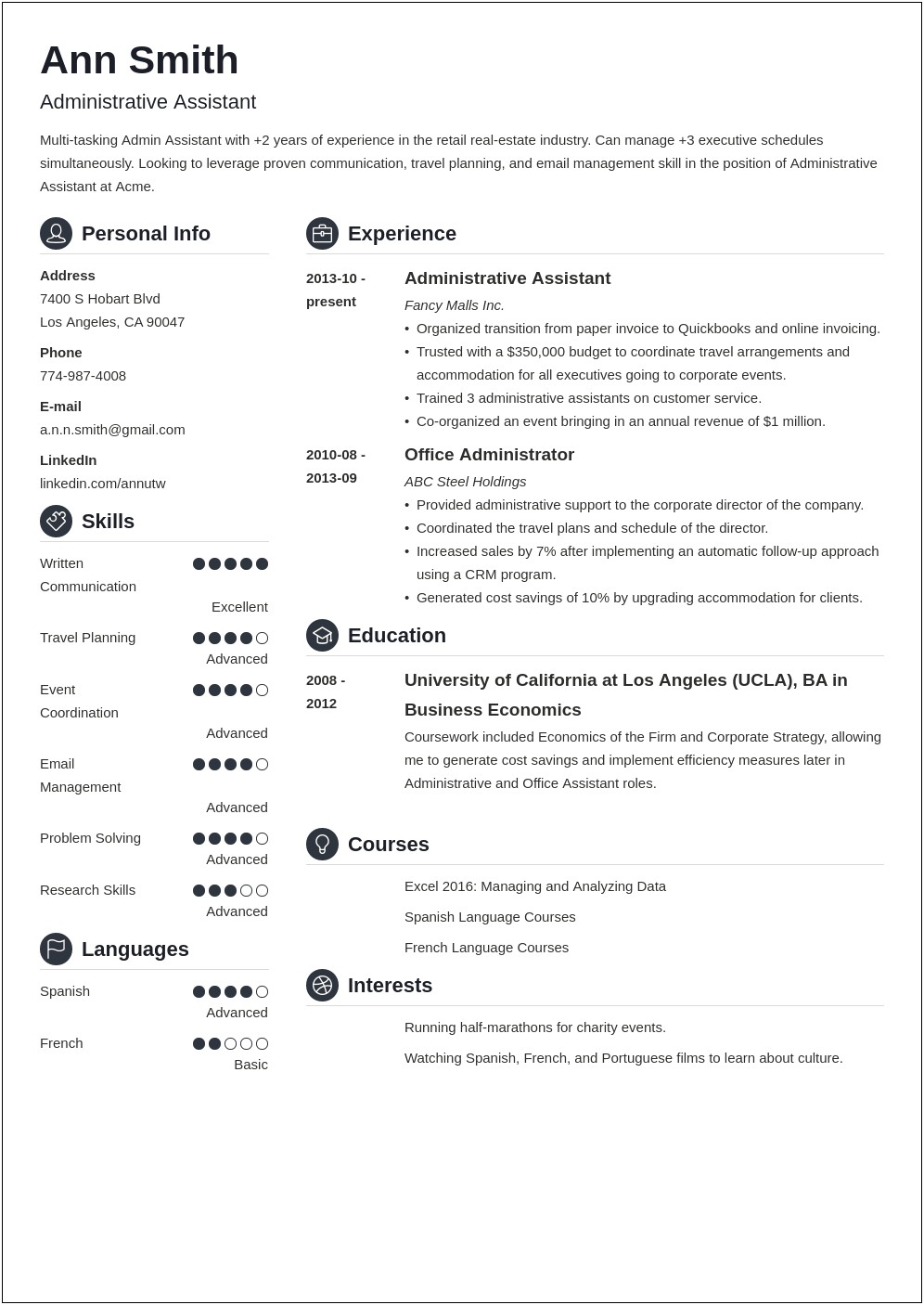 Skills For Administrative Functional Support Resume