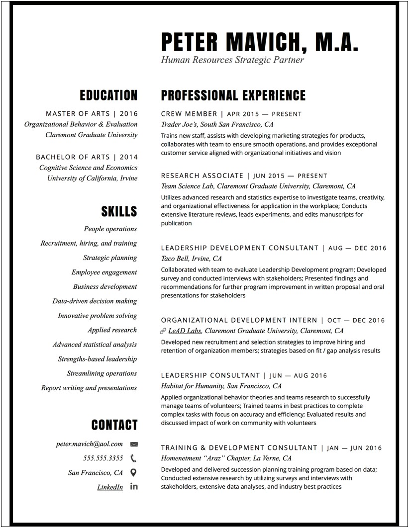 Skills For Crew Member Resume Trader Joe's