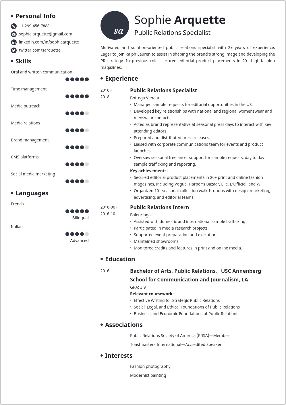 Skills For Public Relations Jobs Resume