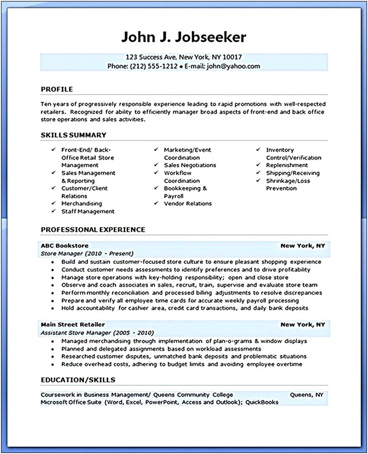 Skills For Resume Examples For Retail