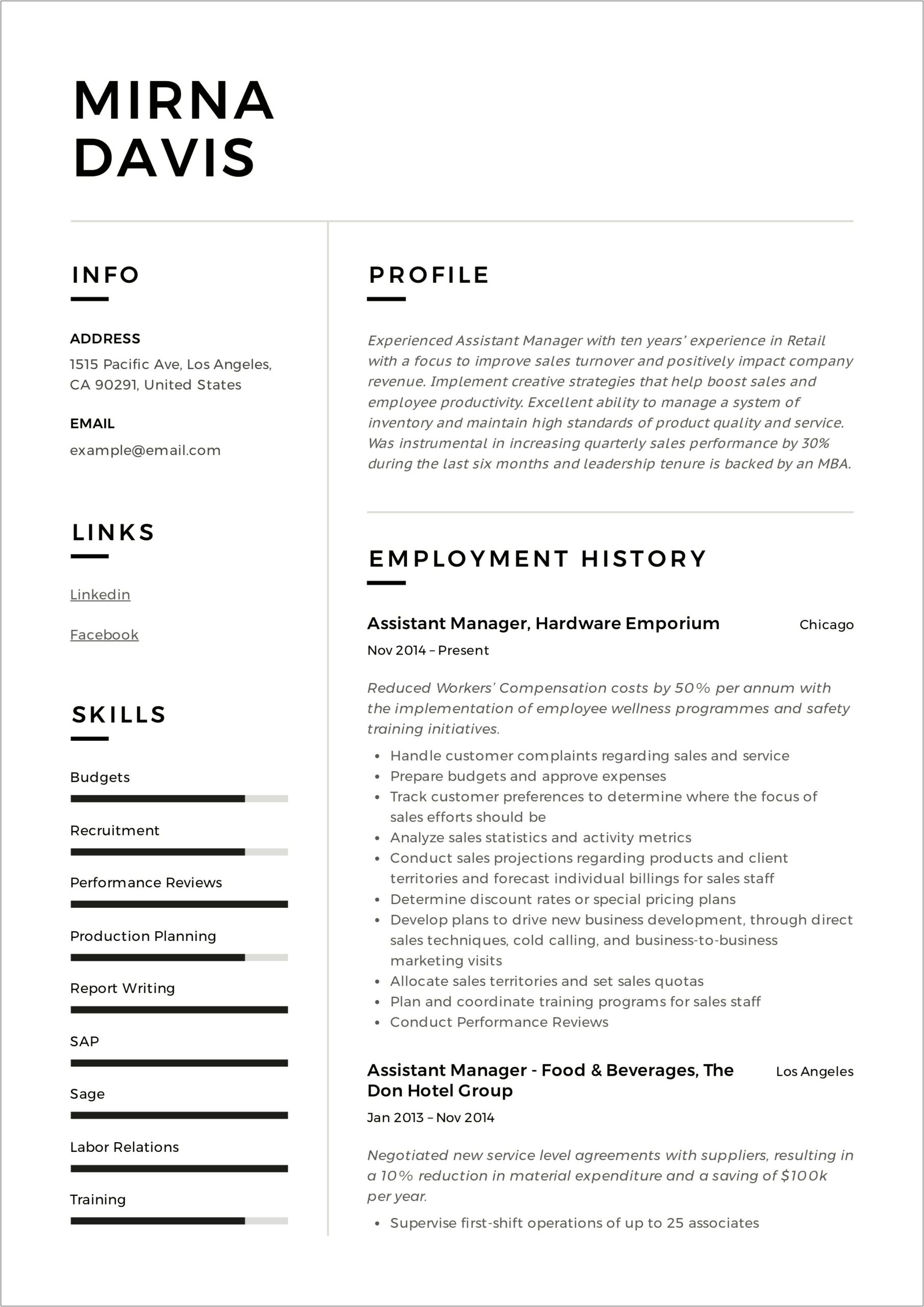 Skills For Resume For Assistant Manager