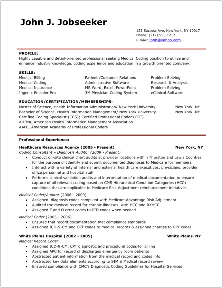 Skills For Resume For Medical Coder