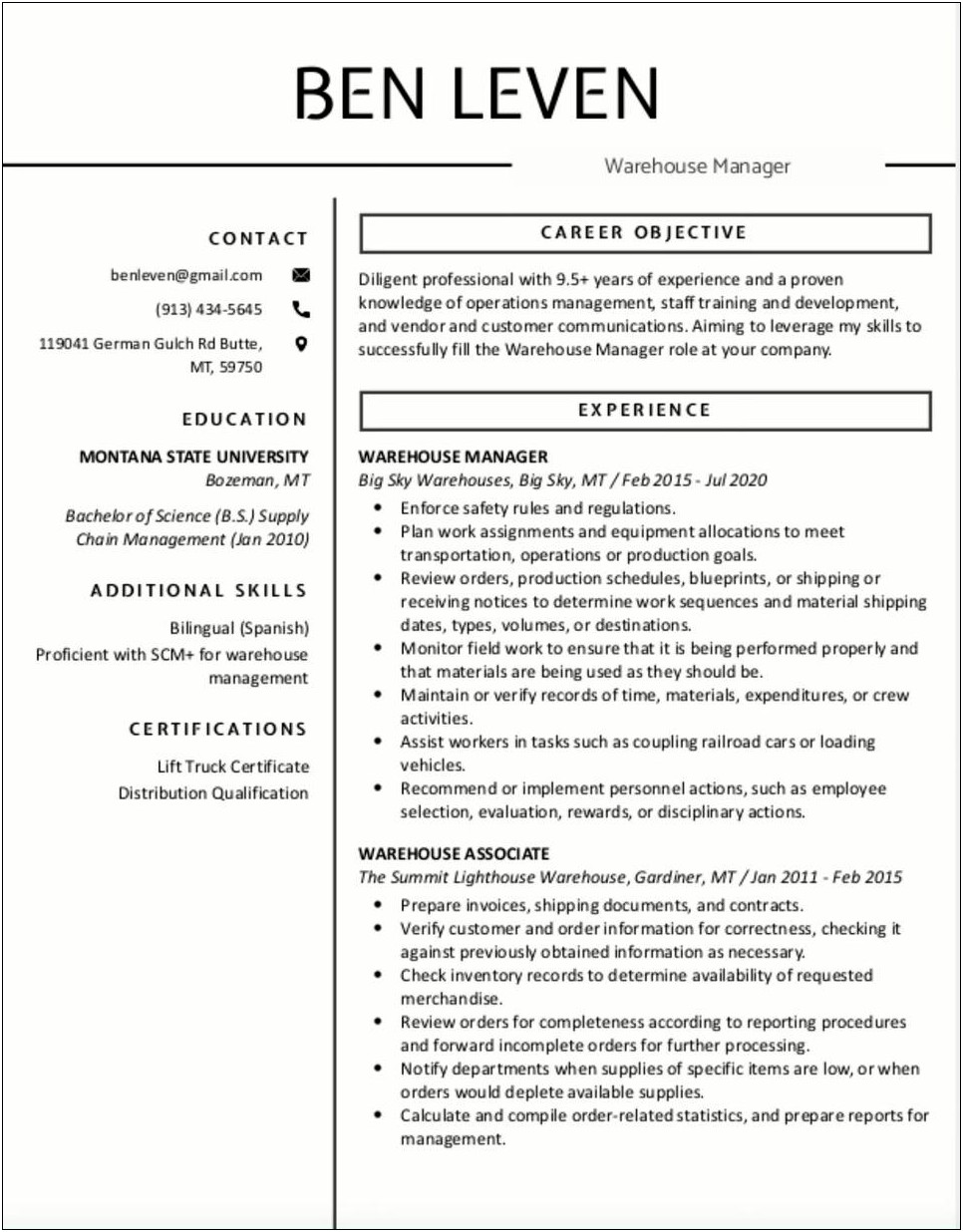 Skills For Resume For Warehouse Position