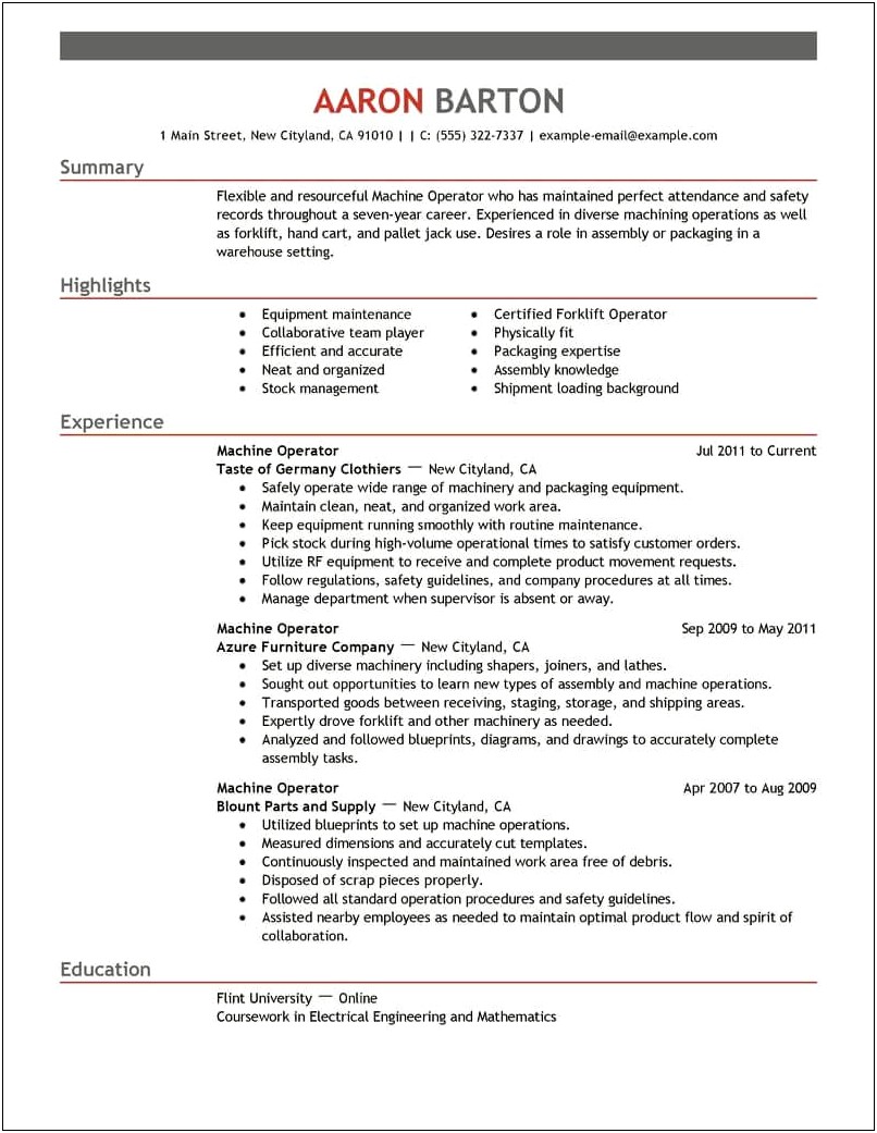 Skills For Resume Of Machine Technician