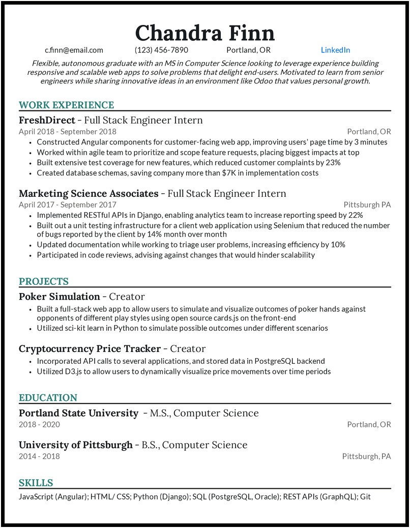 Skills For Resume Student Computer Science