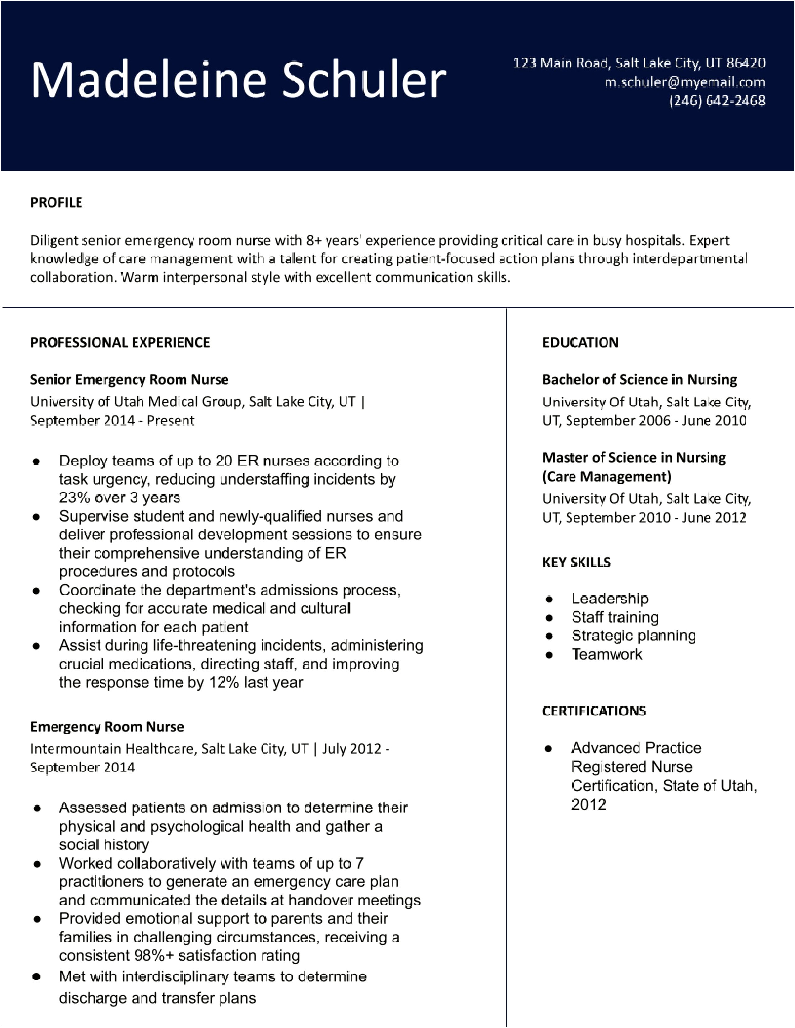 Skills For The Er Resume Nursing