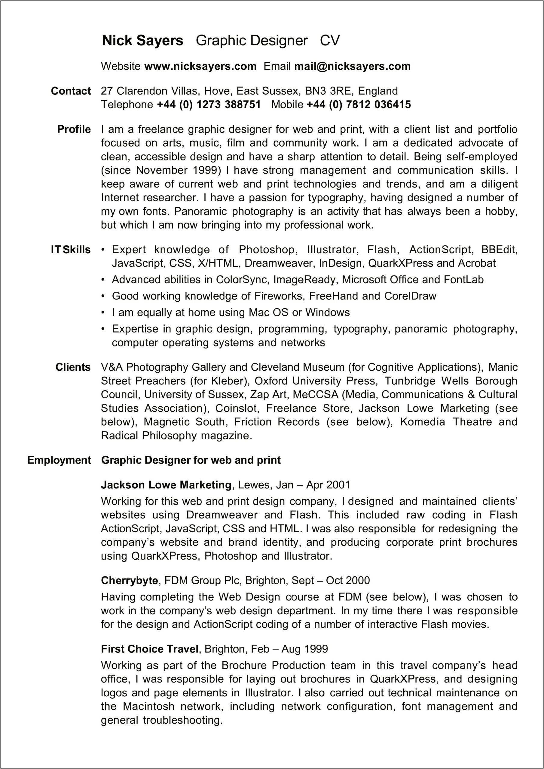 Skills In Photography And Design Resume