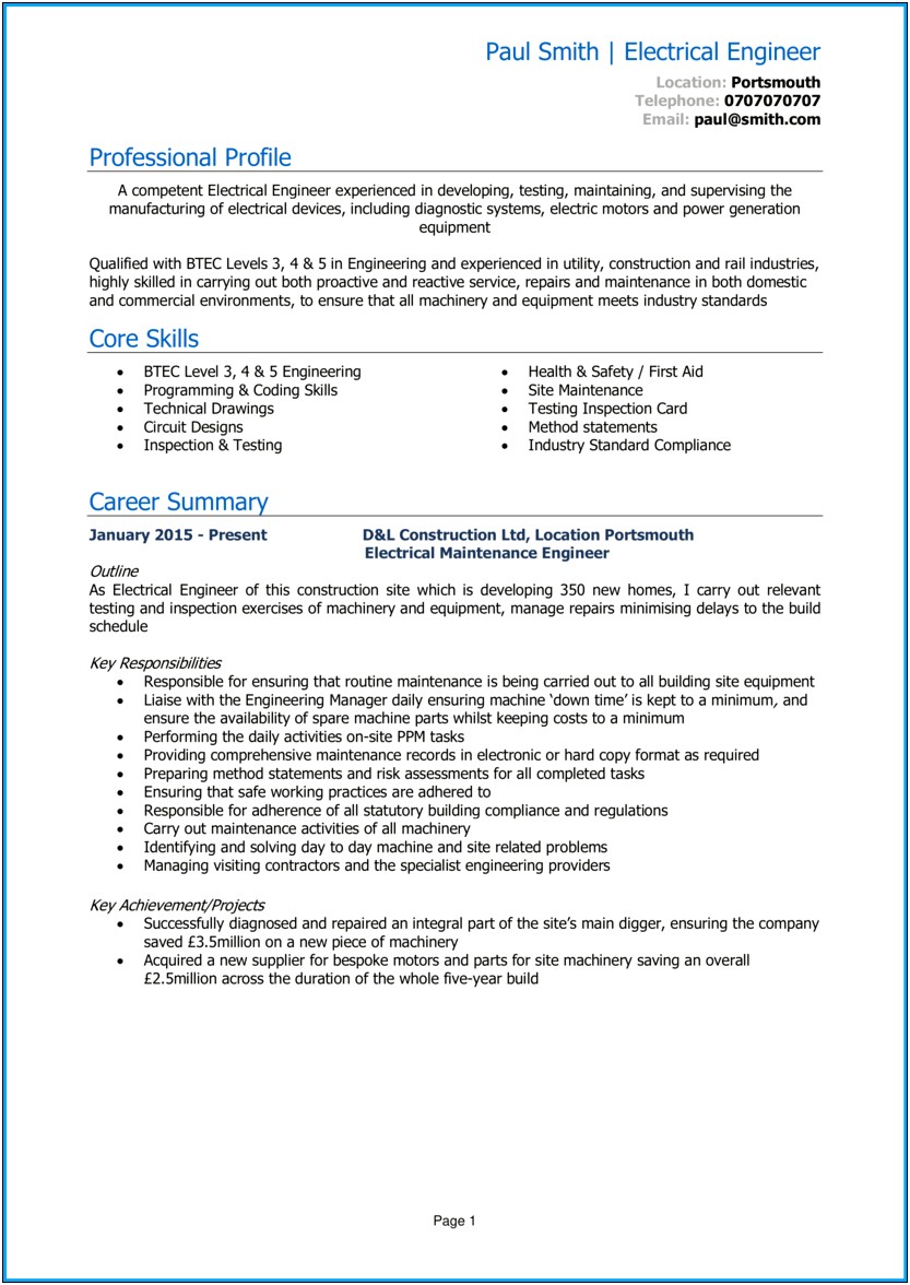 Skills In Resume For Electronics Engineer