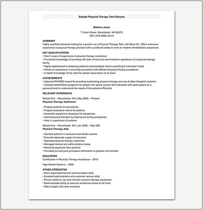 Skills In Resume For Physical Therapy Aide