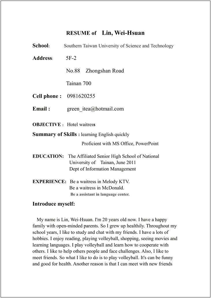 Skills Learned In High School For Resume