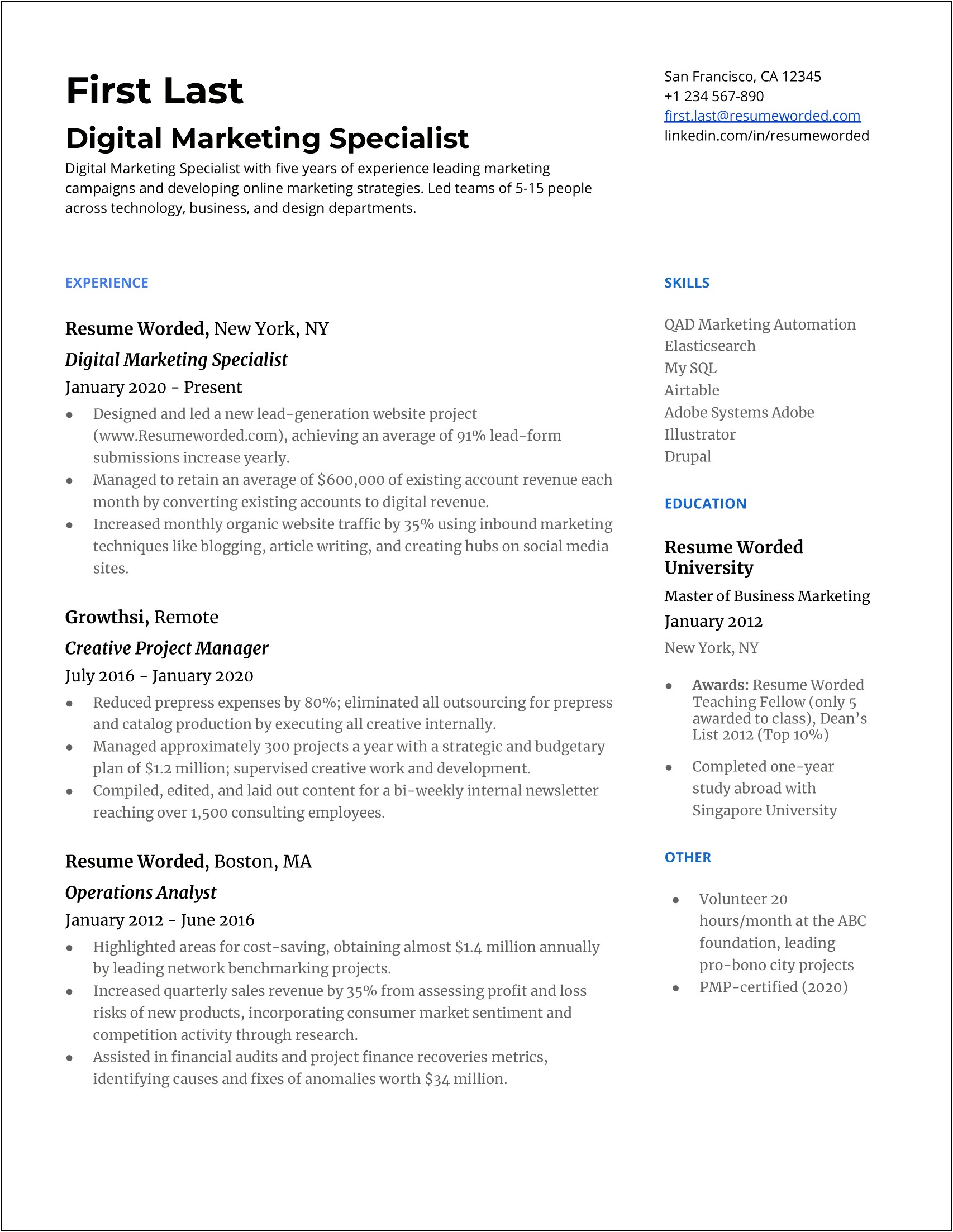 Skills Listed On Marketing Manager Resume