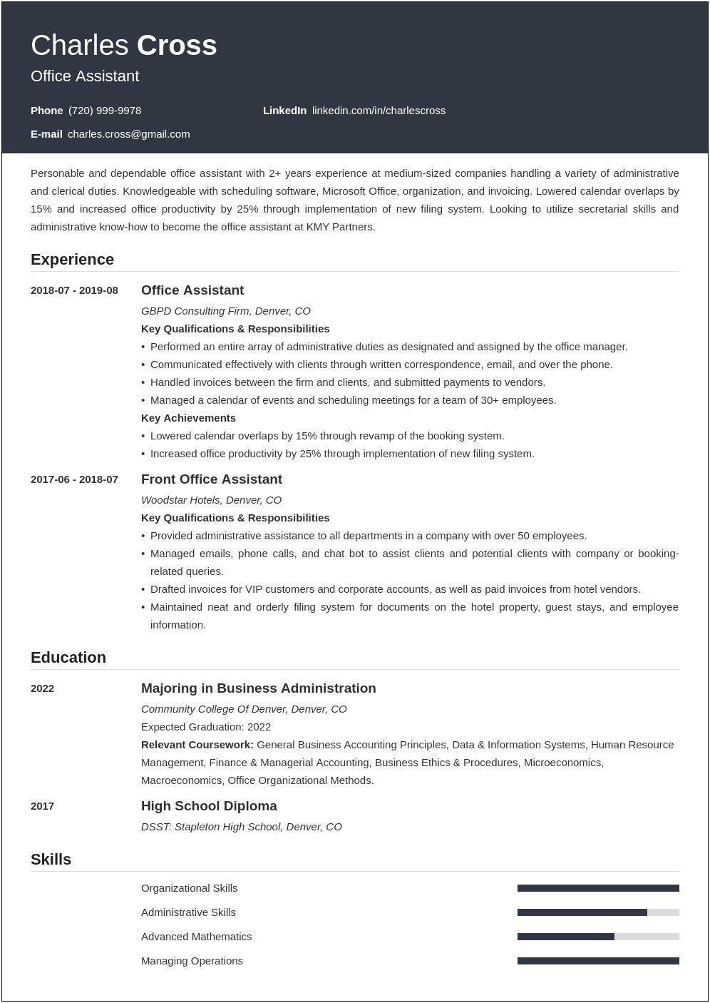 Skills Of A Office Assistant For Resume