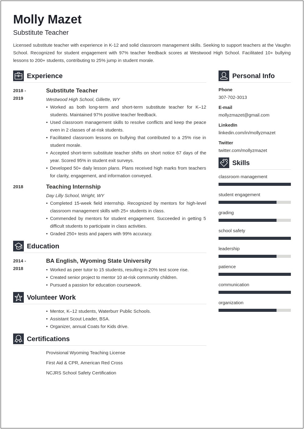 Skills Of A Substitute Teacher For Resume