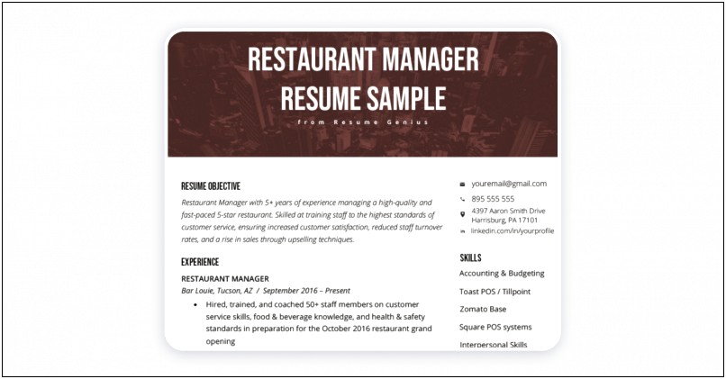 Skills Of Restaurant Manager For A Resume
