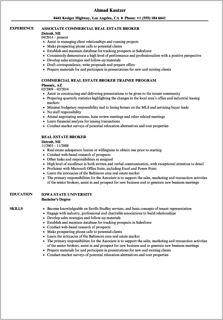 Skills On A Real Estate Resume