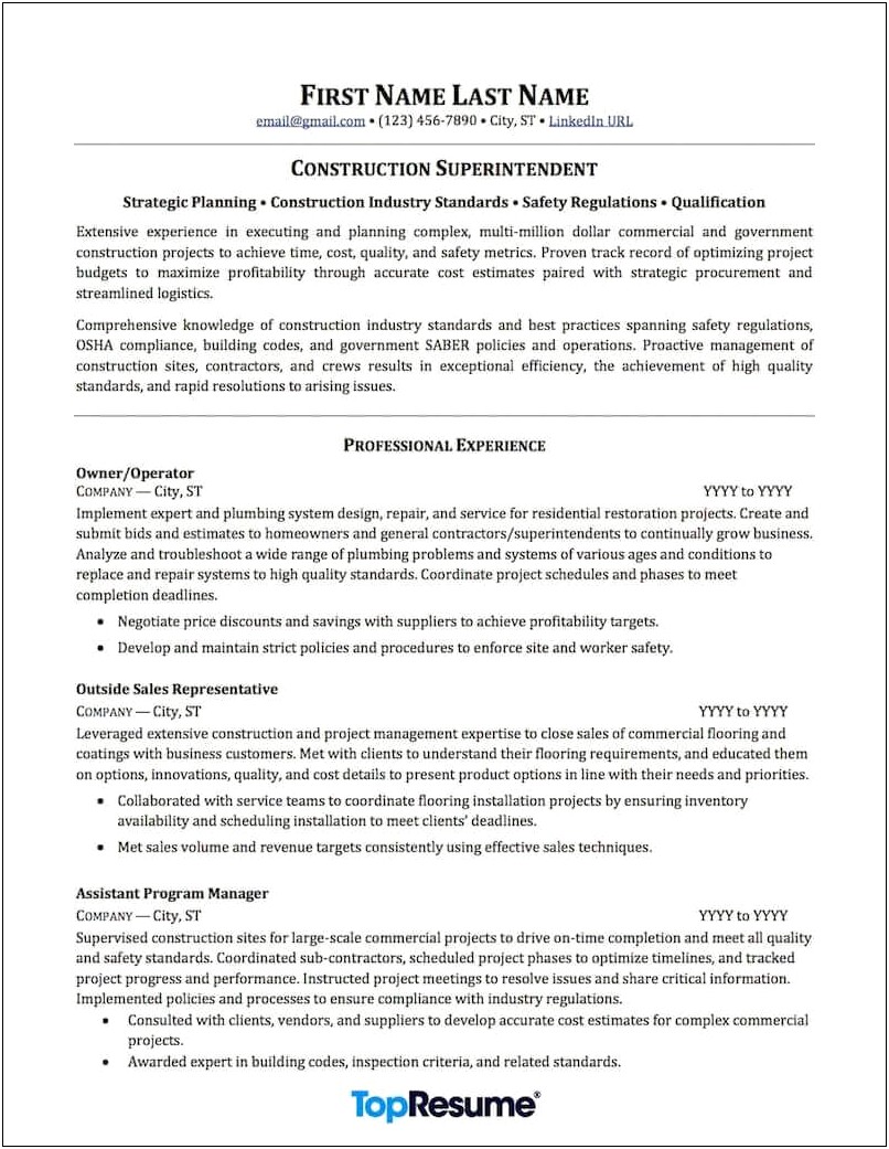 Skills On A Resume For Contractor Management