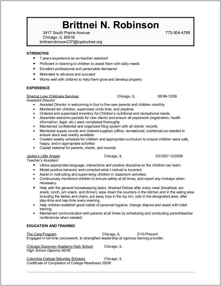 Skills On Resume For Child Care