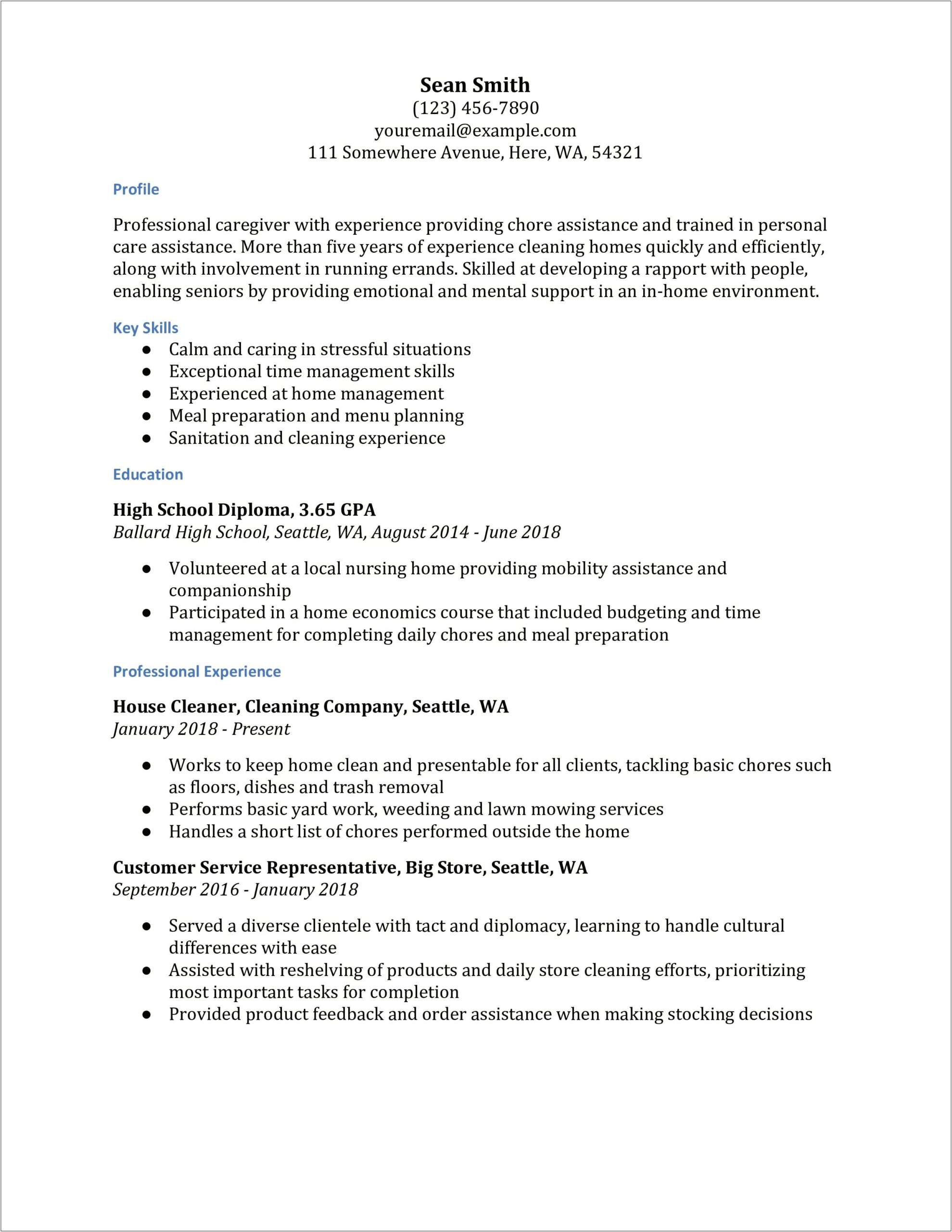 Skills On Resume For Personal Care