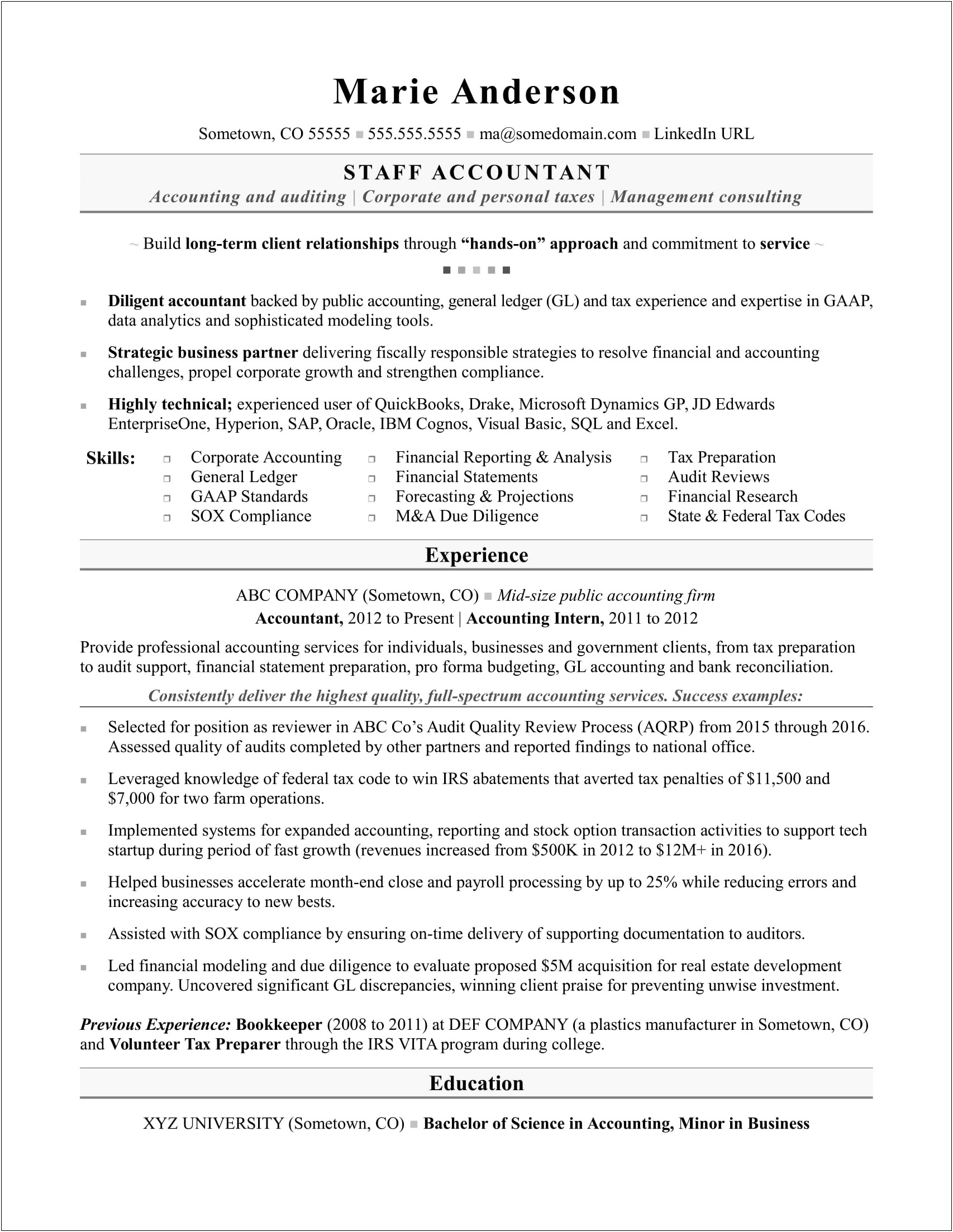 Skills On Resume For Pro Forma Financials