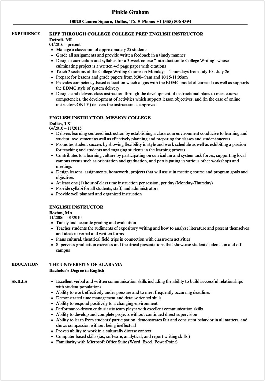 Skills On Resume With English Degree