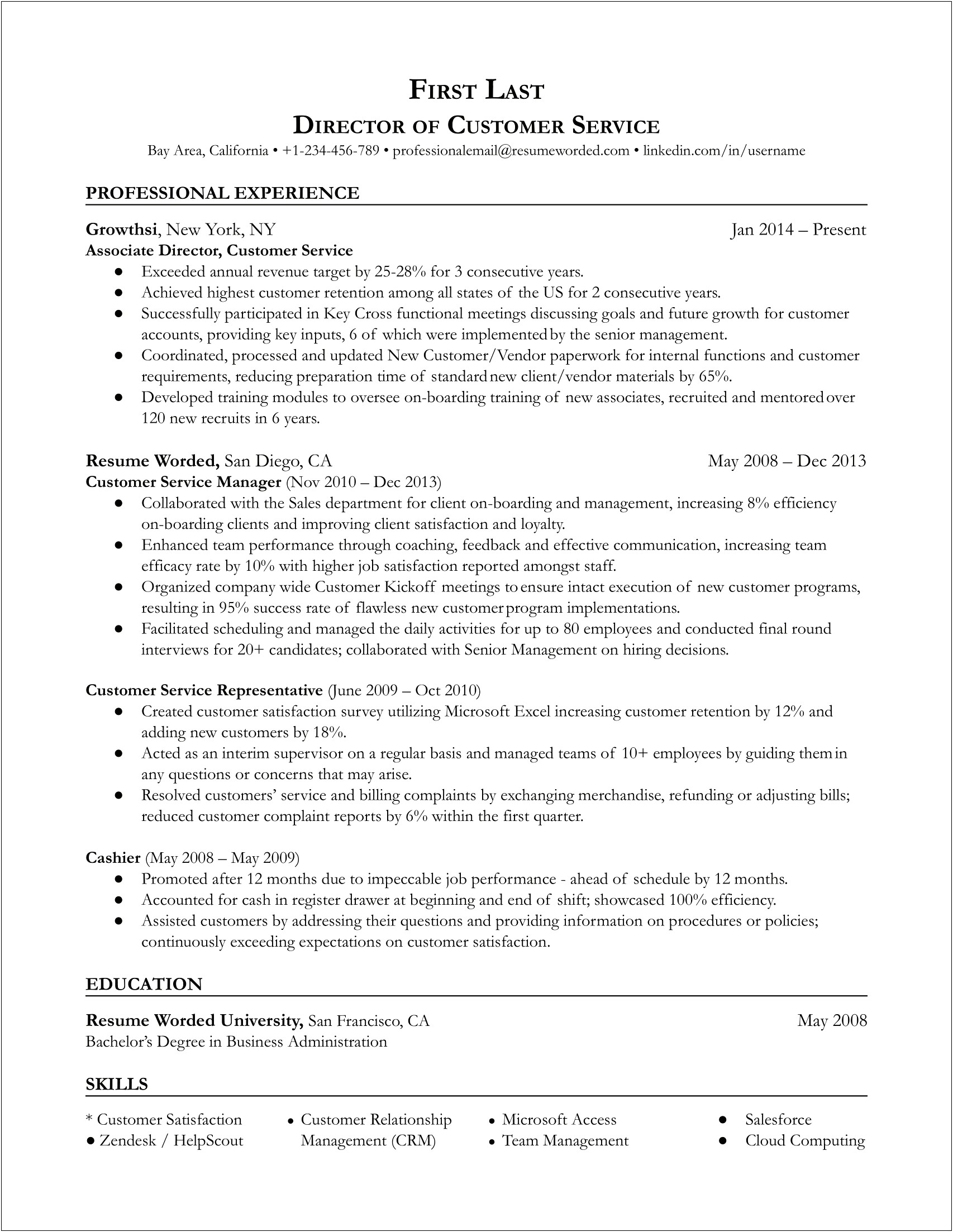Skills Resume Template Customer Service And Management
