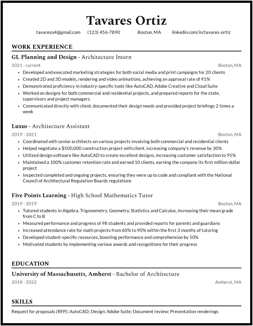 Skills Sec On Resume For Architecture