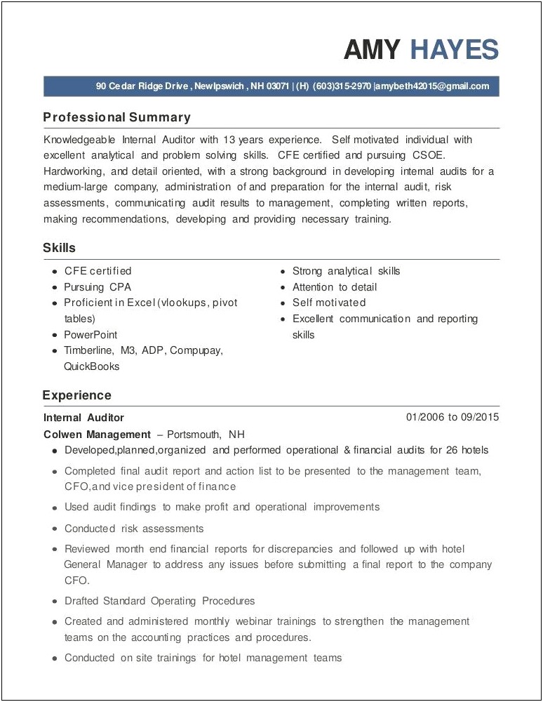 Skills Section Of A Resume For Auditor
