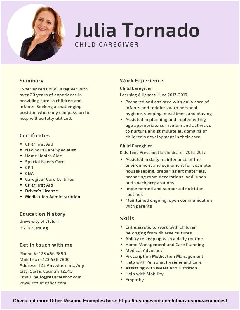 Skills Summary For Child Care Resume