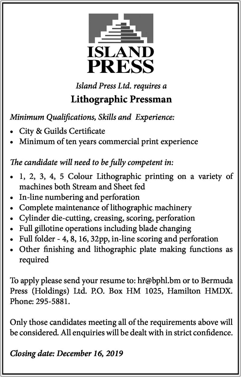 Skills To Be Listed On A Pressman Resume