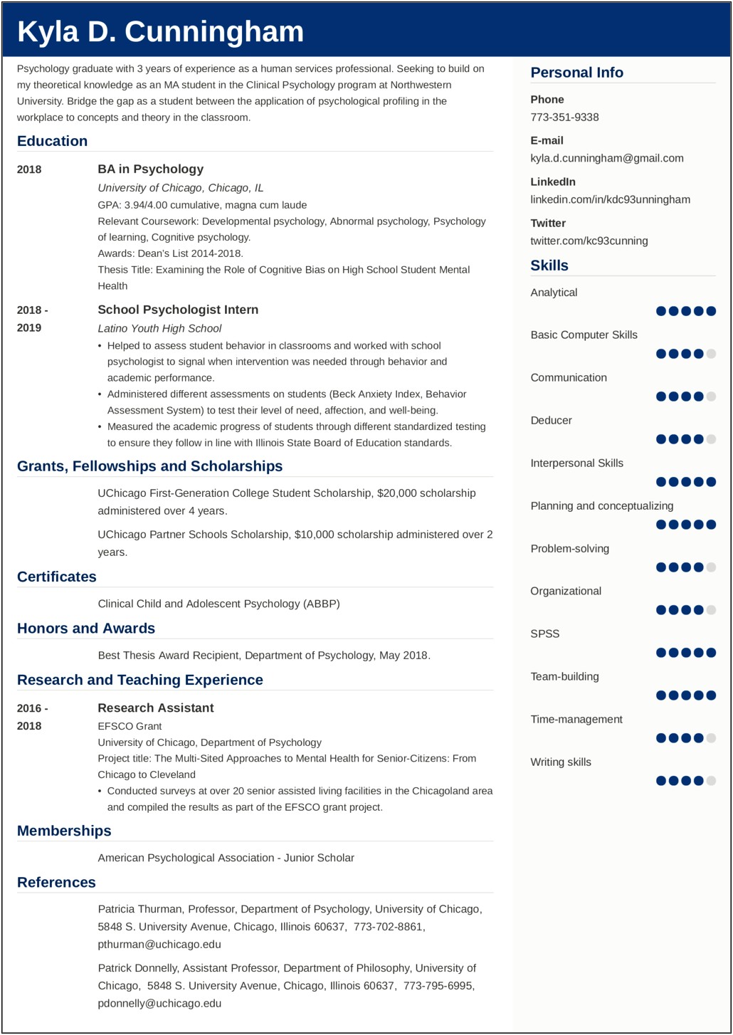 Skills To Include In A Psychology Resume