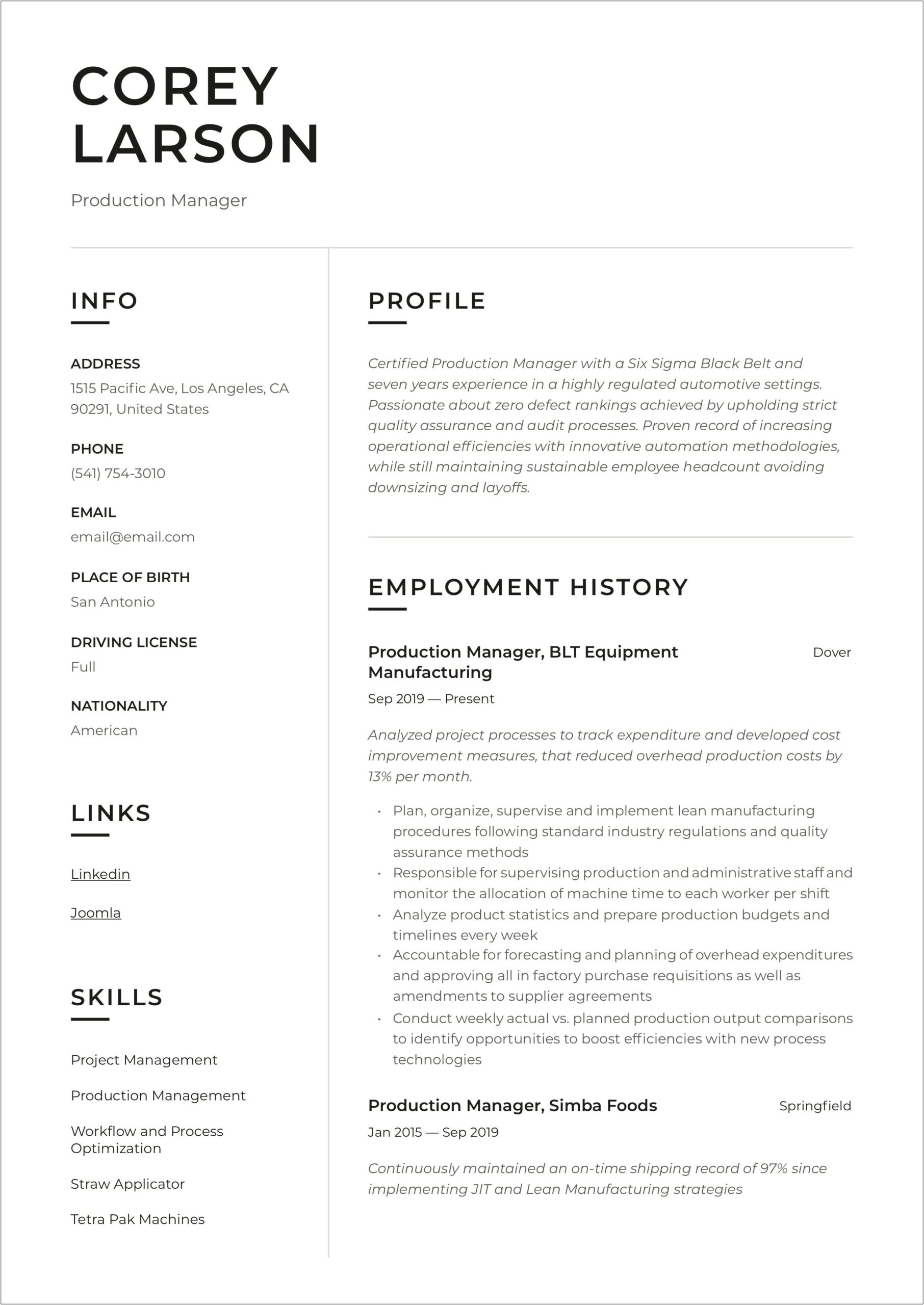 Skills To Include On Production Manager Resume