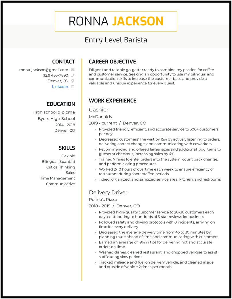 Skills To Include On Resume Barista