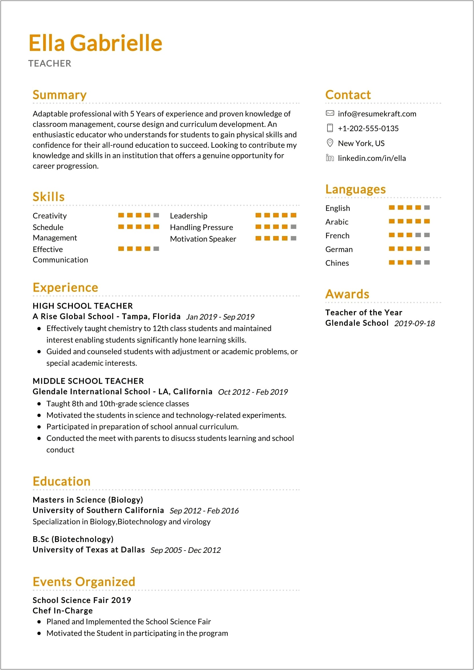 Skills To Include On Resume For Teacher