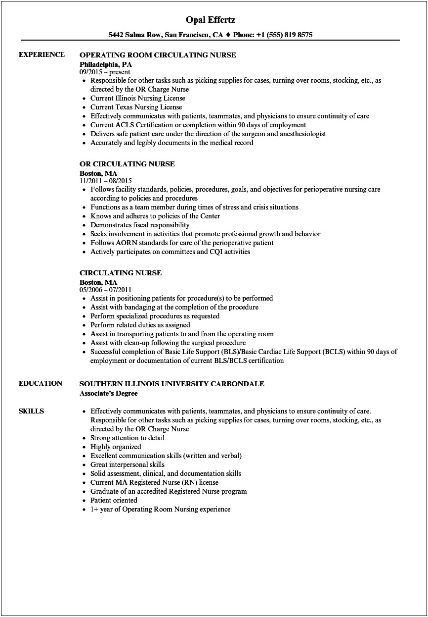 Skills To Inlcude Resume Operating Room Nurse