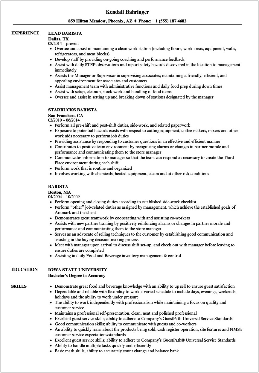 Skills To List For Starbucks Resume