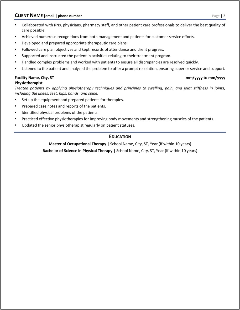 Skills To List On Occupational Therapy Resume