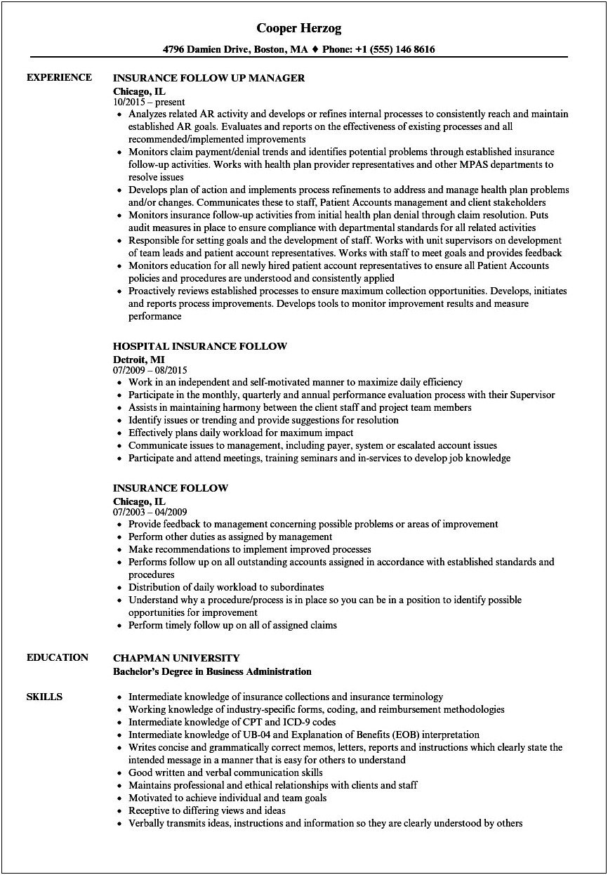 Skills To List On Resume For Insurance